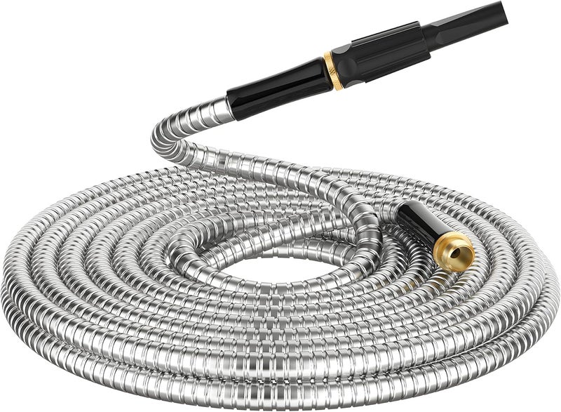 BlueGarden Non-Expandable Metal Garden Hose 50 Feet with Sprayer Nozzle, Flexible, No Kinking, Lightweight & Heavy Duty Water Pipe, Stainless Steel Outdoor Water Hose for Yard 50 ft, Male to Female Connector - Image 1